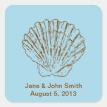 Pegatinas del favor del boda de playa: Brown Shell