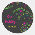 Pegatinas florales de neón del boda del Doodle de 