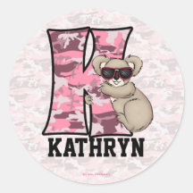 Pegatinas personalizados rosados del monograma "K"