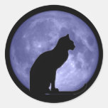 Pegatinas redondos de la luna azul del gato negro