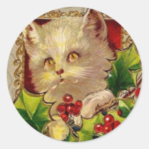 Pegatinas rojos del acebo del gatito del navidad d