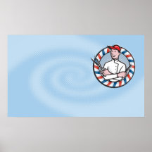 Peine del peluquero y dibujo animado de las tijera posters