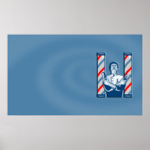 Peluquero con las podadoras y las tijeras de pelo  poster