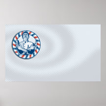 Peluquero con las podadoras y las tijeras de pelo  poster