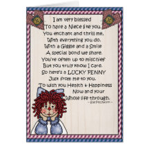 Penique Tarjeta-Sobrina-Afortunado del Penique-Peg