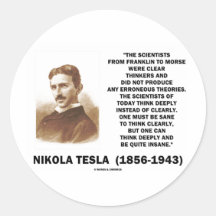 Pensadores claros de Nikola Tesla sanos pensar cla Etiquetas Redondas