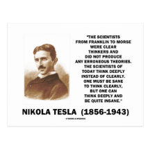 Pensadores claros de Nikola Tesla sanos pensar cla Tarjetas Postales