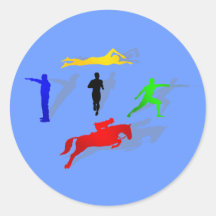 Pentathlon que cerca el salto de la natación del t pegatina redonda