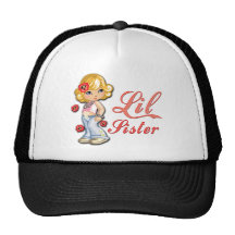 Pequeña hermana y flores gorro de camionero