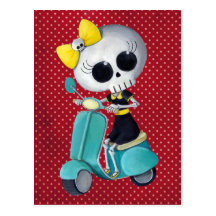 Pequeña Srta. Death en la vespa Tarjetas Postales