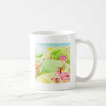 pequeñas casas rosadas taza de café