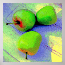 PEQUEÑAS MANZANAS VERDES EN AZUL Y AMARILLO POSTERS