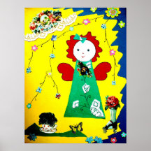 pequeño amarillo divertido del poster del ángel az