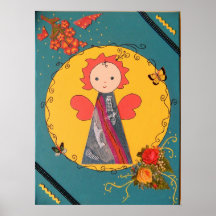 pequeño ángel divertido en amarillo y azul poster