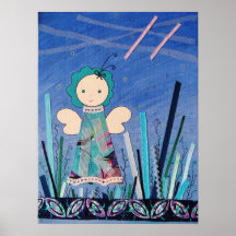 pequeño azul divertido del ángel por todas partes poster