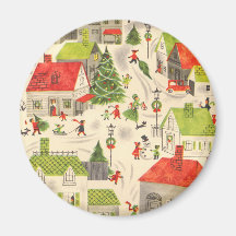 Pequeño pueblo del navidad imán de nevera