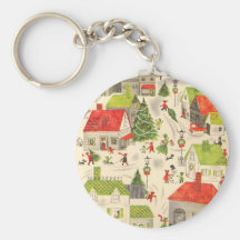 Pequeño pueblo del navidad llaveros personalizados