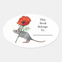 Pequeño ratón con la flor grande: Placa de libro Pegatinas Ovaladas Personalizadas