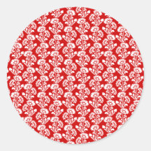 Pequeño rojo del estampado de plores + Color de en Pegatinas Redondas