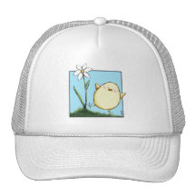 Pequeños polluelo y flor amarillos felices de Pasc Gorras De Camionero