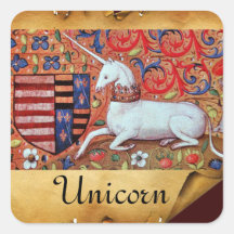 PERGAMINO VIEJO DE BROWN DEL UNICORNIO PEGATINA CUADRADAS PERSONALIZADA