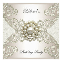 Perla poner crema blanca de la fiesta de cumpleaño invitación personalizada