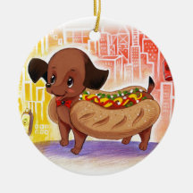 Perrito caliente en el lindo Kitschy de la ciudad Adornos De Navidad