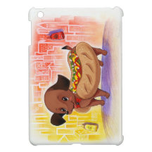 Perrito caliente en el lindo Kitschy de la ciudad iPad Mini Carcasa