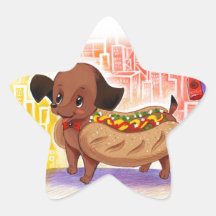 Perrito caliente en el lindo Kitschy de la ciudad Calcomanía Forma De Estrella Personalizada