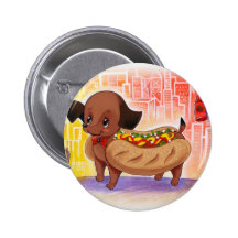 Perrito caliente en el lindo Kitschy de la ciudad Pin