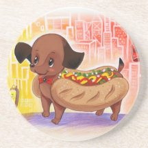 Perrito caliente en el lindo Kitschy de la ciudad Posavasos Diseño