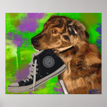 Perrito lindo que ase hola una zapatilla de deport impresiones