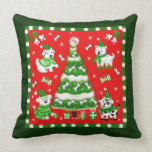 Perritos y huesos del árbol de navidad almohada