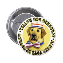 Perro amarillo Demócrata. Botón Pin