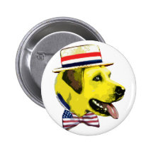 Perro amarillo Demócrata. Botón Pins