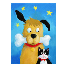 Perro con el hueso y el gato - tarjeta de Navidad  Comunicado Personal