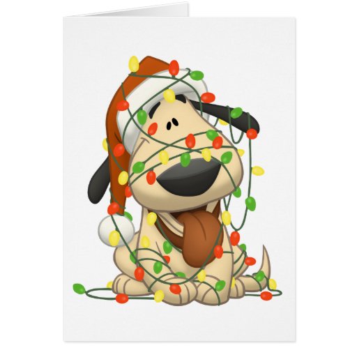 Perro de perrito divertido de las luces de navidad felicitación