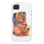 Perro del cumpleaños con el saxofón cárcasas casemate