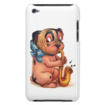 Perro del cumpleaños con el saxofón cárcasas casemate