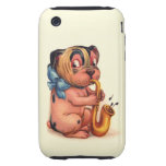 Perro del cumpleaños con el saxofón cárcasas casemate