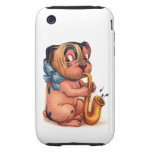 Perro del cumpleaños con el saxofón cárcasas casemate