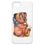 Perro del cumpleaños con el saxofón cárcasas casemate