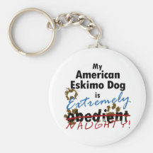 Perro esquimal americano extremadamente travieso llavero personalizado