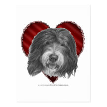 Perro pastor inglés viejo con el corazón postales