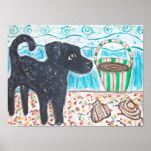 Perro perdiguero Rizado-Revestido en la playa Poster