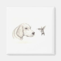 Perro y colibrí imán para frigorifico