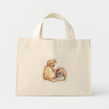 perro y gato en una cesta bolsa