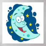 personaje de dibujos animados feliz de la luna azu posters