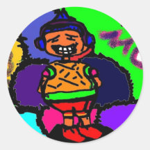 Personaje de dibujos animados (MES) con el fondo c Etiquetas Redondas