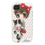 Personalice - al chica lindo con el gato en lunare vibe iPhone 4 carcasa